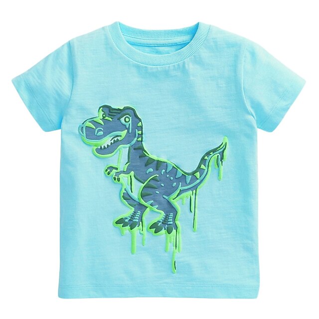 Baby & Kids Boys Clothing | Kids Boys T shirt Short Sleeve Light Blue Cartoon Dinosaur Animal Cotton Indoor Outdoor Active Daily