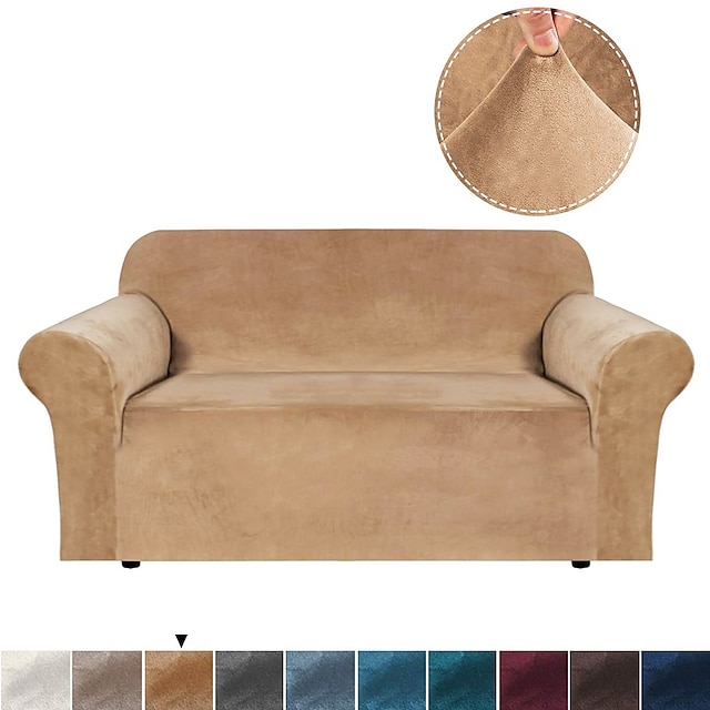  Stretch Sofabezug Schonbezug elastischer Samt Schnitt Couch Sessel Loveseat 4 oder 3 Sitzer L-Form einfarbig einfarbig weich strapazierfähig