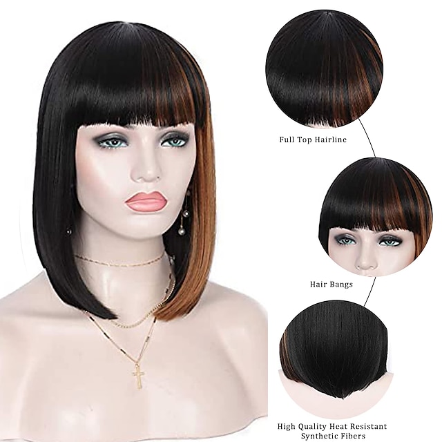 Beauty & Hair Wigs & Hair Pieces | Synthetic Wig Straight With Bangs Machine Made Wig Short A1 A2 A3 A4 A5 Synthetic Hair Womens