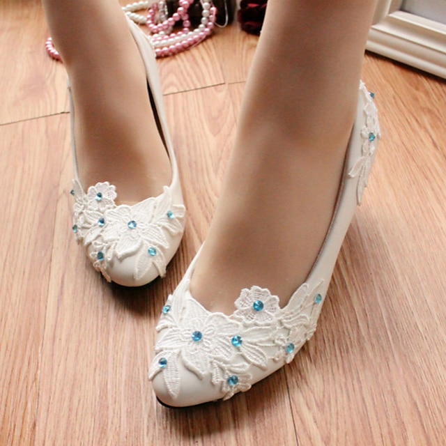  Mujer Zapatos de boda Zapatos de novia Encaje Tacón de gatito Dedo redondo Elegante Cuero Sintético Mocasín Blanco