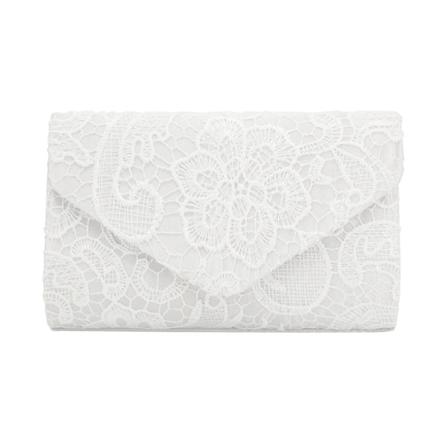  pochettes pour femmes en polyester pour soirée nuptiale fête de mariage avec chaîne en dentelle uni en argent blanc amande