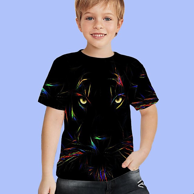 Baby & Kids Boys Clothing | Kids Boys T shirt Short Sleeve Black 3D Print Leopard Animal Daily Indoor Outdoor Active Fashion Dai