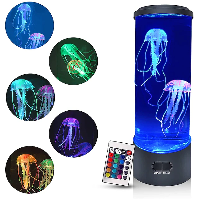 Jellyfish Lava Lamp Jellyfish Lamp with 16 Color Changing Lights Jellyfish Tank Table Lamp Jellyfish Aquarium Night Light Home Office Room Desk Decor Lamp Mood Light for Relax 10