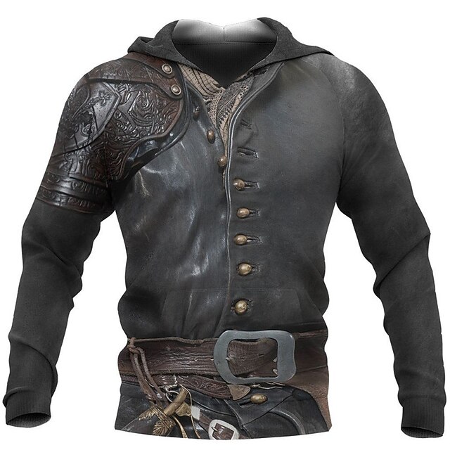 Men's Graphic Armor Viking Hoodie Hoodies Sweatshirt Sportswear Casual Long Sleeve Hooded Casual Daily Holiday Black Print Spring &  Fall Designer4