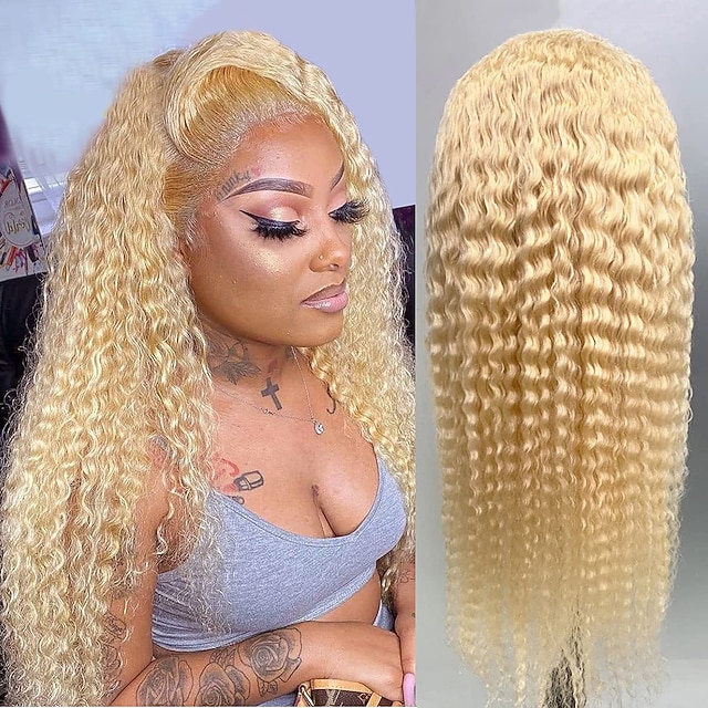 

13x4 Blonde Human Hair Wigs Lace Front with Baby Hair 150% Density Pre Plucked Natural Hairline Free Part Deep Wave 613 Glueless Lace Wig for Black Women