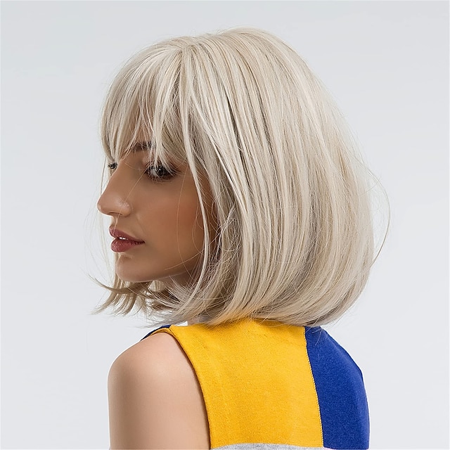 Beauty & Hair Wigs & Hair Pieces | Short Platinum Blonde Wigs for White Women Blonde Bob Wig with Bangs Synthetic Straight Cospl