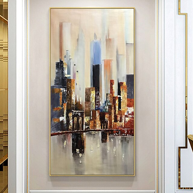 Home & Garden Wall Art | Mintura Handmade Oil Painting On Canvas Wall Art Decoration Modern Abstract City Landscape Picture For 