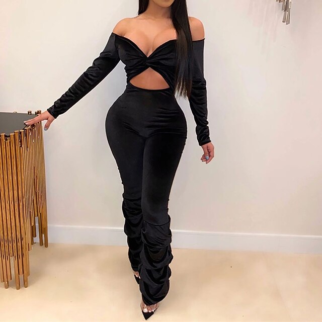 

Women's Jumpsuit Backless Cut Out Solid Color Off Shoulder Casual Street Vacation Regular Fit Long Sleeve Black Gray Red S M L Fall