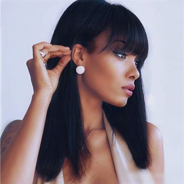 

Human Hair Wig Short Medium Length Straight Bob Neat Bang Natural Fashionable Design New Comfortable Capless Peruvian Hair Women's Natural Black #1B 10 inch 12 inch 14 inch Party Daily Wear