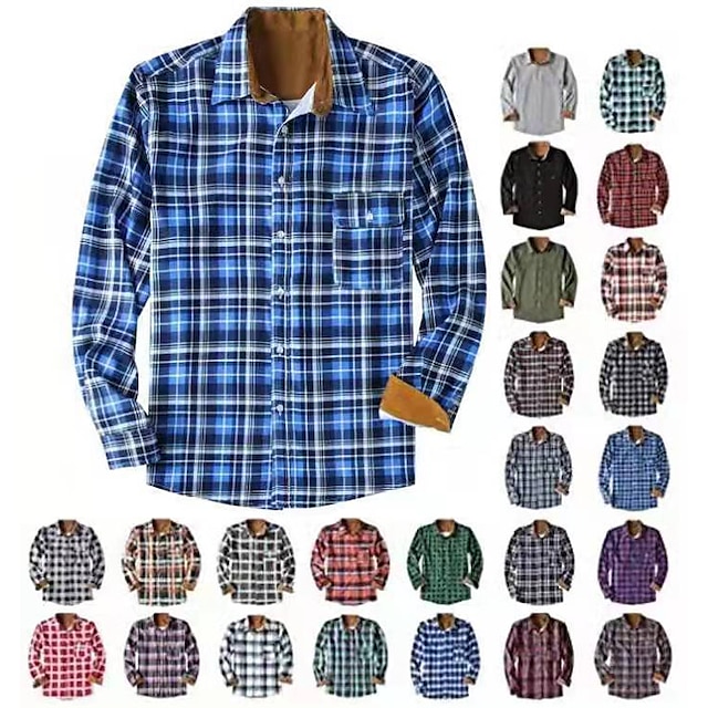  Men's Buck Camp Flannel Shirt Jacket Long Sleeve Plaid Button Down Shirt Work Shirt Work Utility Casual Button Down Shirt