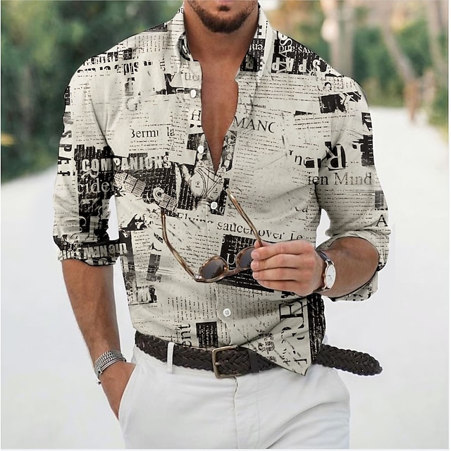  Herren Farbblock Hemd Knopfhemd Langarm Vintage Mode Designer Lässig Täglich Ferien Frühling & Sommer Umlegekragen Button-Down Weiß