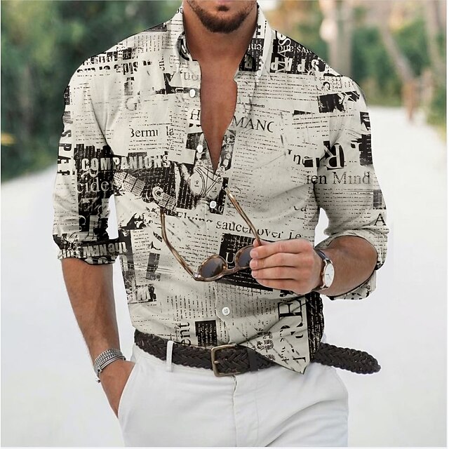 Men's Color Block Shirt Button Up Shirt Long Sleeve Vintage Fashion Designer Casual Daily Holiday Spring & Summer Turndown Button-Down White2