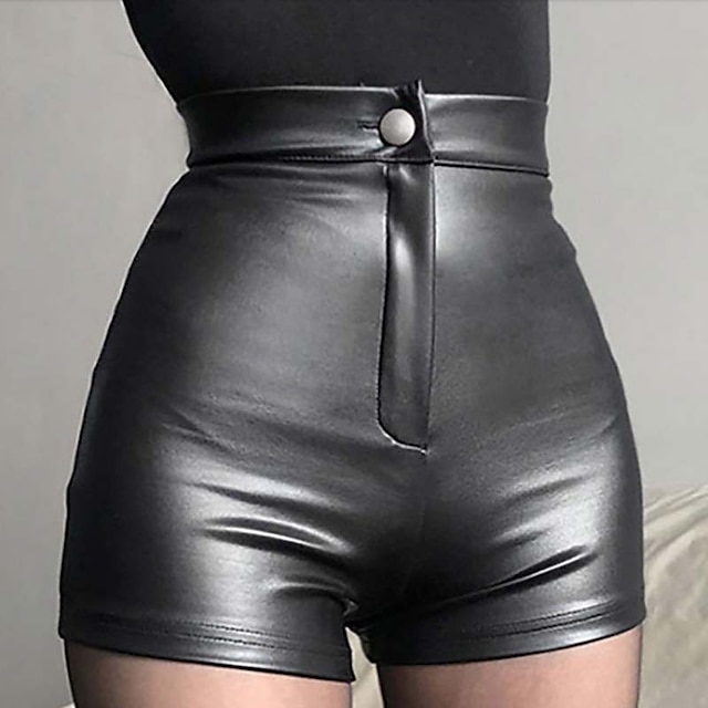 Womens Clothing Womens Bottoms | Womens Fashion Shorts Hot Pants Short Pants Casual Weekend Micro-elastic Plain PU Comfort Mid W