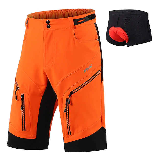 Arsuxeo Men's Mountain Bike Shorts with Removable 3D Padded Underwear Baggy Shorts Mountain Bike MTB Road Bike Cycling Sports Black Army Green Breathable Quick Dry Elastane Clothing Apparel 50