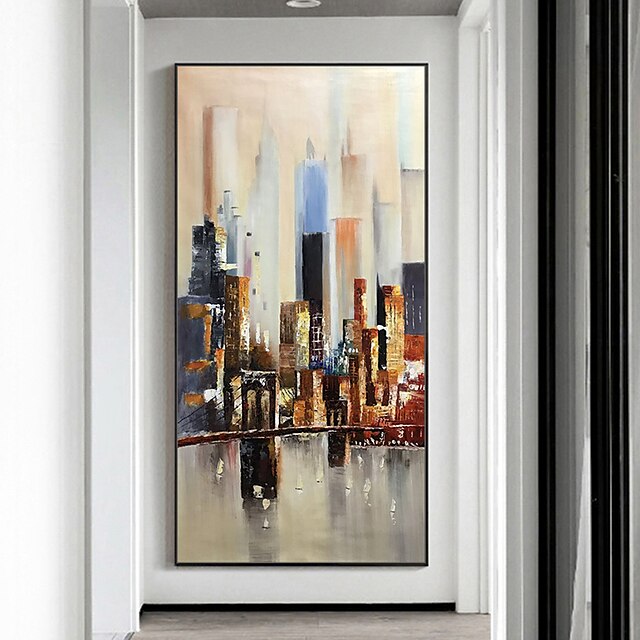 Home & Garden Wall Art | Mintura Handmade Oil Painting On Canvas Wall Art Decoration Modern Abstract City Landscape Picture For 