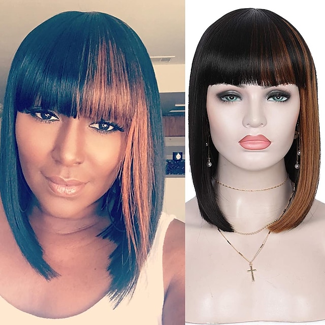 Beauty & Hair Wigs & Hair Pieces | Synthetic Wig Straight With Bangs Machine Made Wig Short A1 A2 A3 A4 A5 Synthetic Hair Womens