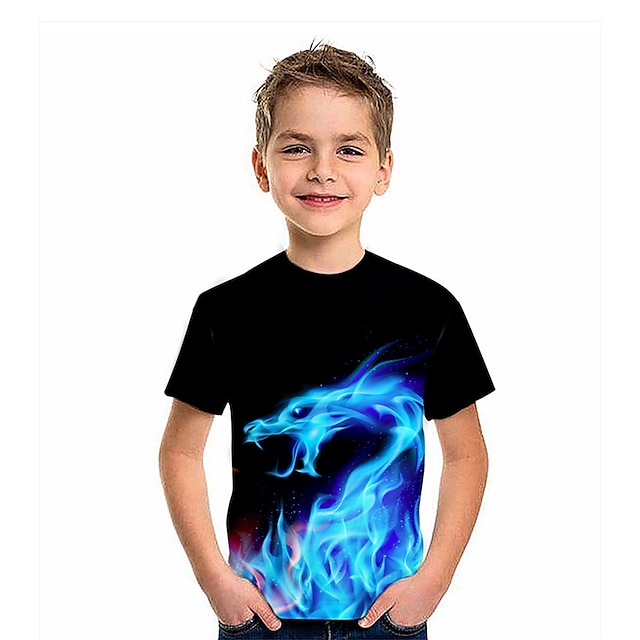 Baby & Kids Boys Clothing | Kids Boys T shirt Short Sleeve Blue 3D Print Dragon Daily Indoor Outdoor Active Fashion Daily Sports