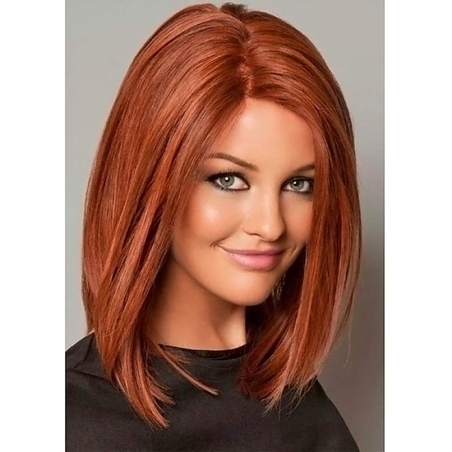  Orange Wigs For Women Porsmeer Short Bob Straight Hair Wigs For Women Shoulder Length Full Wig Natural Ginger Red Color