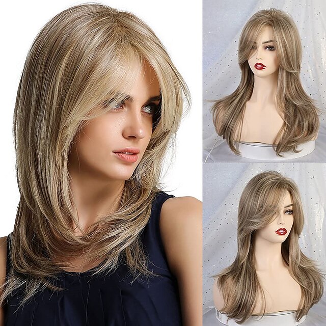 Beauty & Hair Wigs & Hair Pieces | Ash Blonde Hair Long Layered Curly Wig Shoulder Length Heat Resistant Synthetic Wigs for Wome