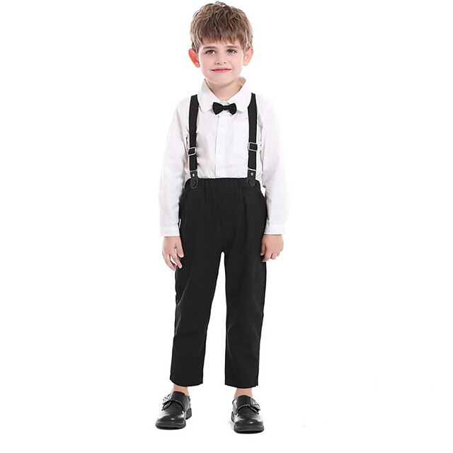 Baby & Kids Boys Clothing | Kids Boys Shirt & Pants Clothing Set 2 Pieces Short Sleeve White Black Gray Solid Color Bow Cotton I