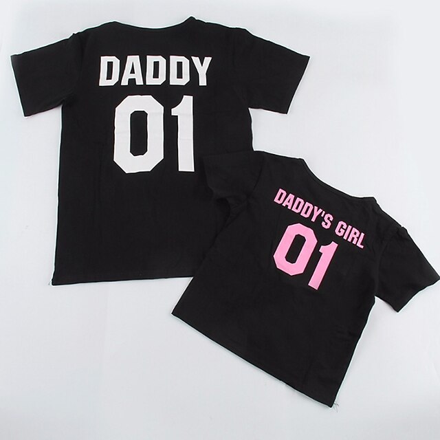 Baby & Kids Matching Outfits | Family Look T shirt Letter Daily Print White Black Short Sleeve Active Matching Outfits - ZP27142