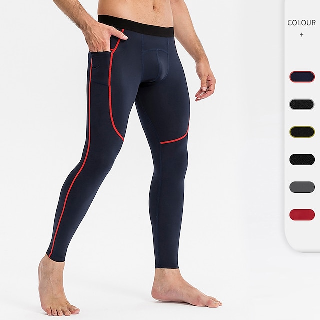  Men's Compression Pants Running Tights Leggings with Phone Pocket Base Layer Outdoor Athletic Athleisure Spandex Breathable Moisture Wicking Soft Fitness Gym Workout Performance Skinny Sportswear