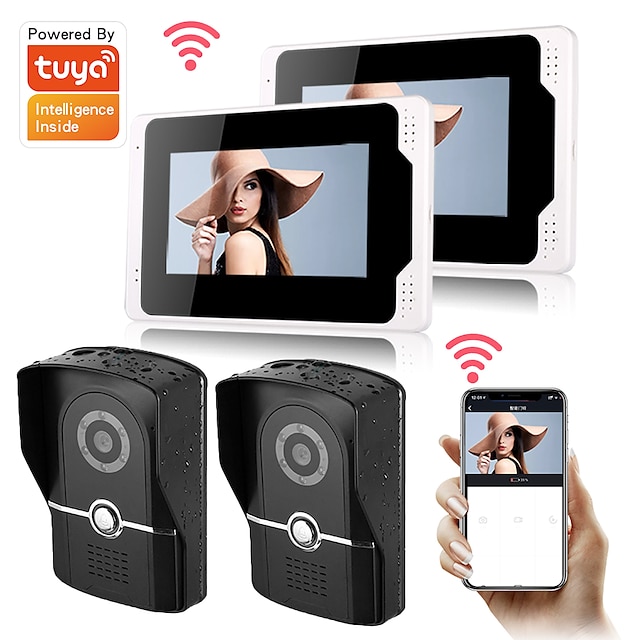  WIFI / Wired & Wireless Recording Snapshot wiht Motion Detect 7inch Monitor Video Intercoms Home Security System Video Doorbell Door phone with 1080P camera Multi-language support Tuay APP