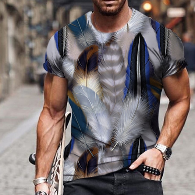  Voor heren Uniseks T-shirt 3D-afdrukken Grafische prints Veer Strakke ronde hals Straat Dagelijks Afdrukken Korte mouw Tops Casual Ontwerper Groot en klein Sport Bruin / Zomer
