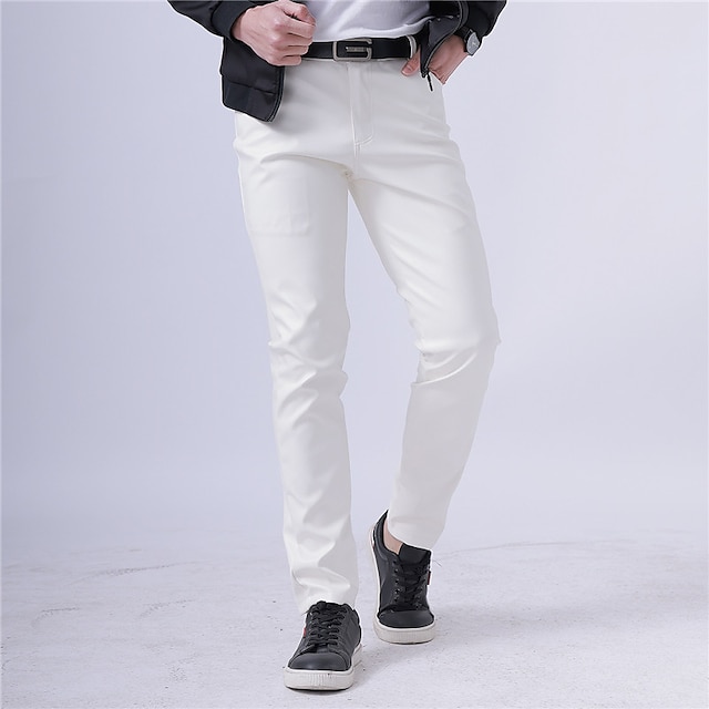 Men's Trousers Faux Leather Pants Casual Pants Pocket Straight Leg ...