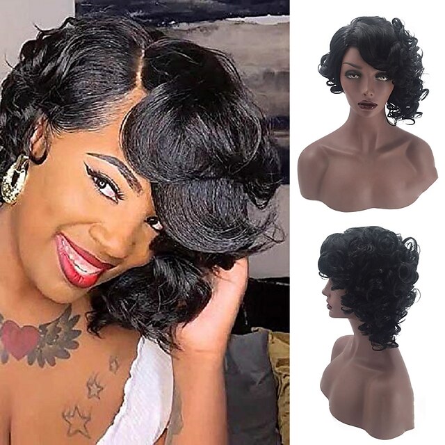  Black Wigs for Women Synthetic Curly Wigs for Black Women Shoulder Lenght Bob Hairstyles Black Bob Hair Wig Afro Curly Hairstyles