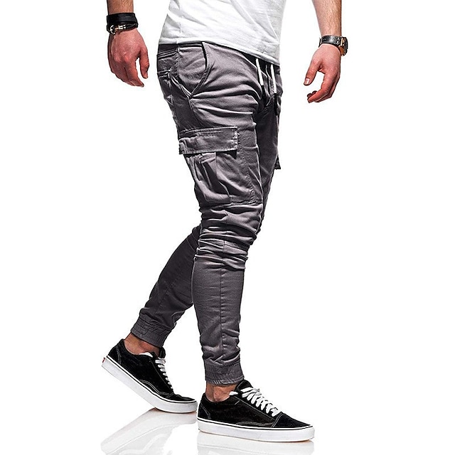  Men's Cargo Pants Cargo Trousers Joggers Trousers Elastic Waist Flap Pocket Solid Color Going out Weekend Cotton Blend Streetwear Stylish Black Red
