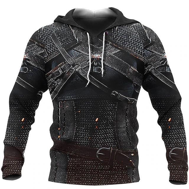 Men's Graphic Tribal Armor Viking Hoodie Hoodies Sweatshirt Sportswear Ethnic Long Sleeve Hooded Casual Daily Holiday Black Lace up Spring &  Fall Designer4