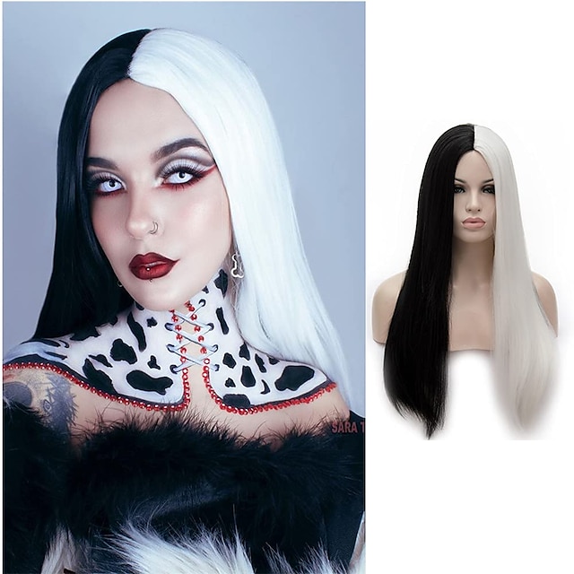  Peluca de cosplay peluca bob ondulada blanco negro 3 pelo sintético mujer negro