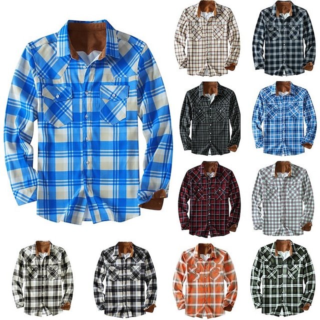  Men's Buck Camp Flannel Shirt Jacket Long Sleeve Plaid Button Down Shirt Work Shirt Work Utility Casual Button Down Shirt