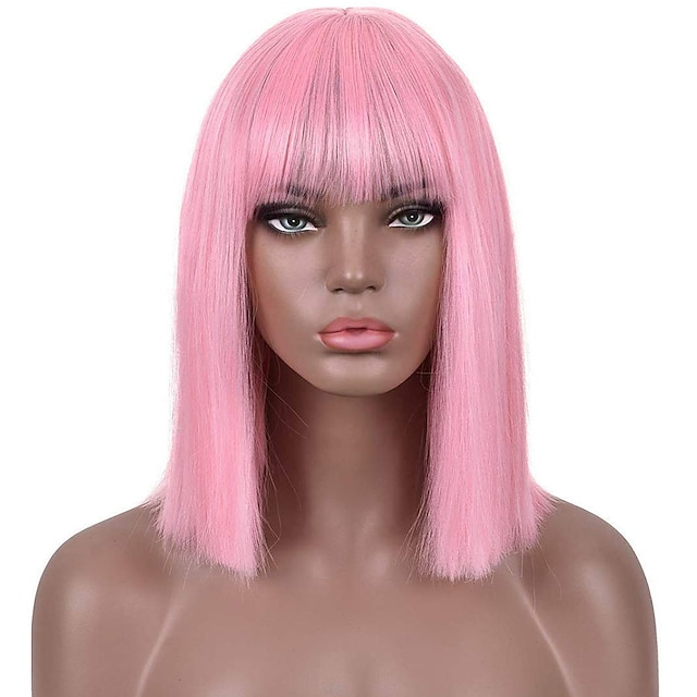 Beauty & Hair Wigs & Hair Pieces | Pink Wigs for Women Cosplay Costume Wig Straight Middle Part Wig Pink One Color Synthetic Hai