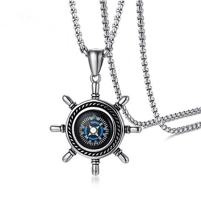 Shoes & Bags Fashion Accessories | May polly Fashionable titanium steel mens rudder Compass Pendant Necklace - GO12979