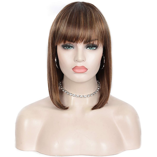 Beauty & Hair Wigs & Hair Pieces | Synthetic Wig Straight With Bangs Machine Made Wig Short A1 A2 A3 A4 A5 Synthetic Hair Womens