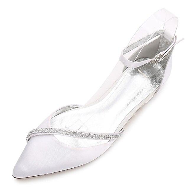  Femme Chaussures de mariage Paillettes de cristal scintillantes ornées de bijoux Chaussures de mariée Talon Plat Bout pointu Elégant Satin Lanière de cheville Argent Blanche Ivoire