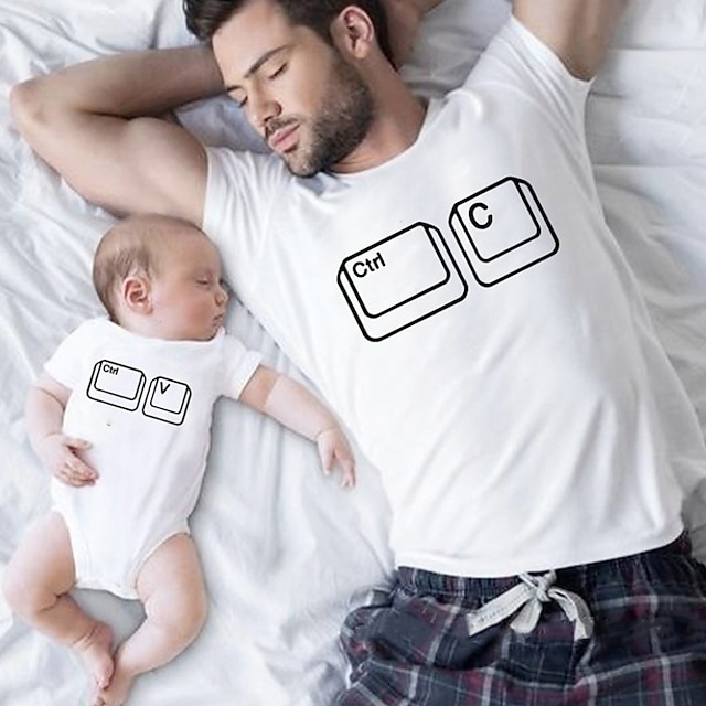 Baby & Kids Matching Outfits | Dad and Son T shirt Graphic Letter Daily Print White Short Sleeve Active Matching Outfits - OR953