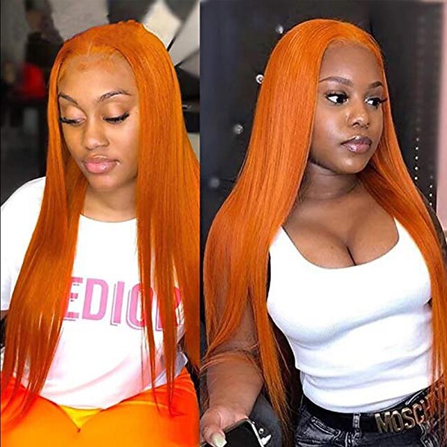 

Ginger Orange Color Silky Straight Transparent Lace Front Wigs Human Hair 13X4 Brazilian Invisible Lace Front Wigs Pre Plucked With Baby Hair For Women 150 Density