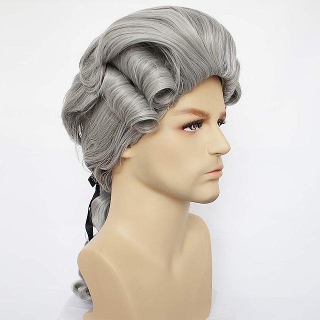  Medieval Wig Colonial Cosplay Wig for Lawyer Grey Wigs Long Curly Wavy Wigs for Men