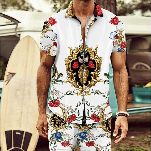 Cross Button Down Shirt Men Baroque Printing Hawaiian Long Sleeve Luxury Tee Top