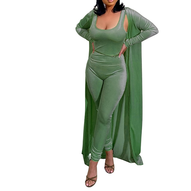 

Women's Catsuit Backless Solid Color U Neck Casual Daily Going out Regular Fit Long Sleeve Green Blue Yellow S M L Spring