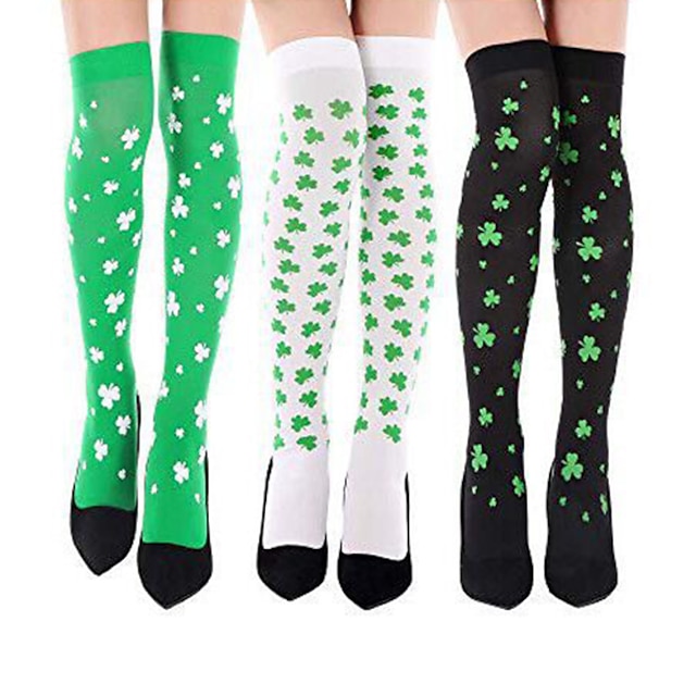  Shamrock Irish Cosplay Casual Socks / Long Stockings Masquerade St. Patrick's Day 2022 3 Leaf Women's for Carnival Masquerade Mardi Gras Party Masquerade Adults'