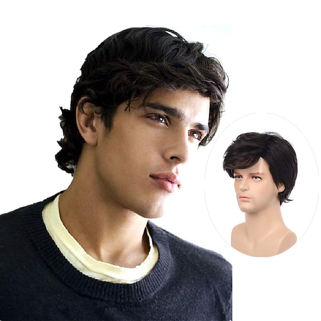  Black Wigs for Men Synthetic Wig Straight Wig Black Synthetic Hair Men‘S Black