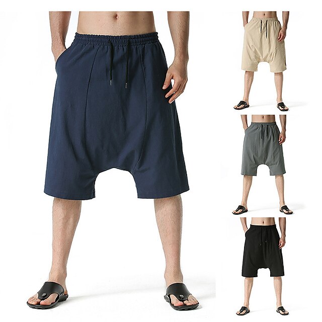 Mens Clothing Mens Bottoms | Mens Casual Harem Drawstring Elastic Waist Knee Length Pants Casual Daily Micro-elastic Solid Color