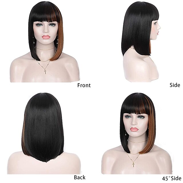 Beauty & Hair Wigs & Hair Pieces | Synthetic Wig Straight With Bangs Machine Made Wig Short A1 A2 A3 A4 A5 Synthetic Hair Womens