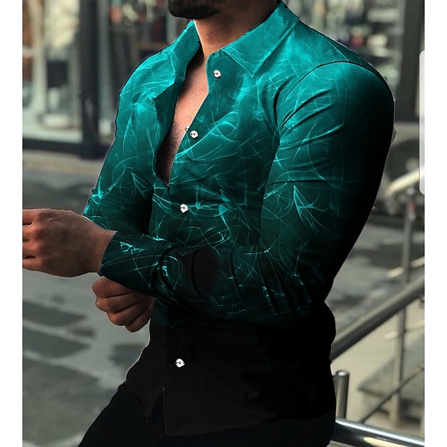 Hipster Casual 3D Printed Slim Fit Dress Shirt Beach Party Tops Mens Long Sleeve Shirts