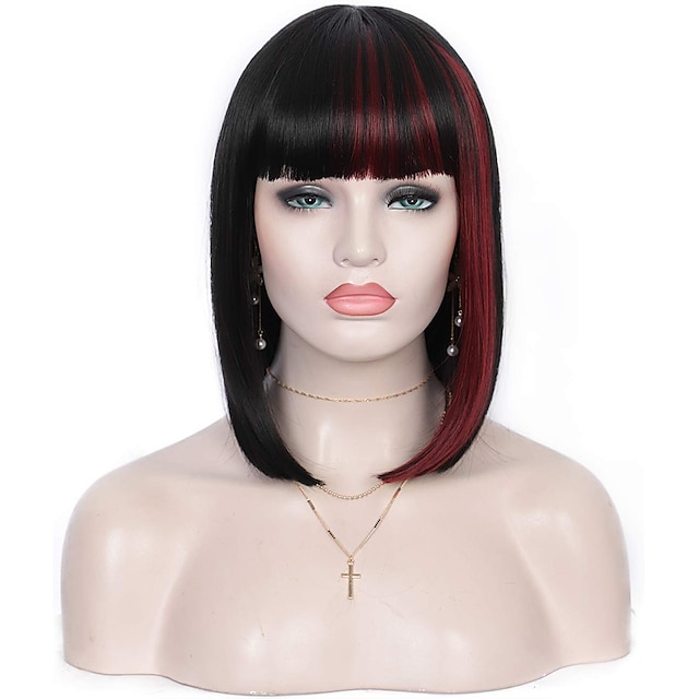 Beauty & Hair Wigs & Hair Pieces | Synthetic Wig Straight With Bangs Machine Made Wig Short A1 A2 A3 A4 A5 Synthetic Hair Womens