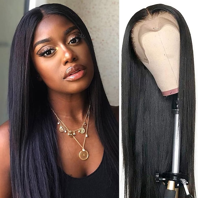 

13x4 Straight Lace Front Wigs Human-Hair Glueless HD Lace Frontal Wig Pre Plucked with Baby Hair Natural Black Brazilian Virgin Wigs for Black Women